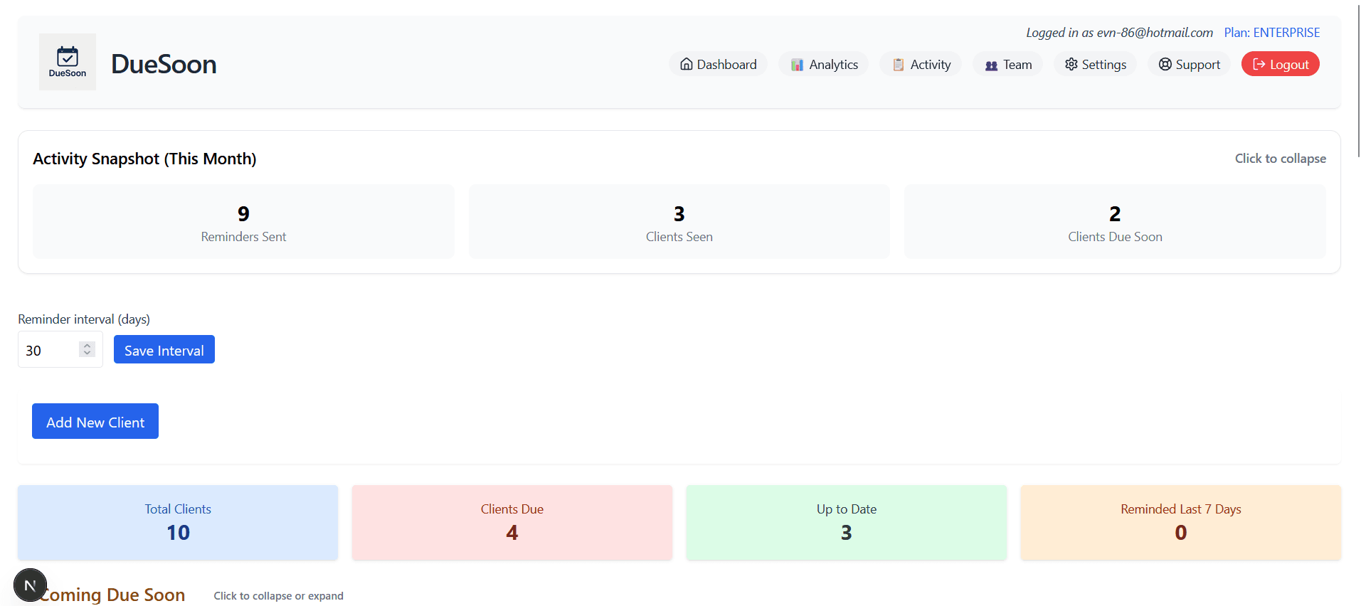 DueSoon Dashboard - Overview